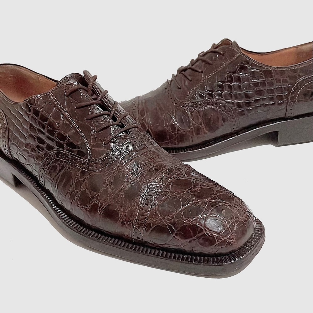 Salvatore Ferragamo Foix Dark Brown Crocodille Oxfords Size 10 D